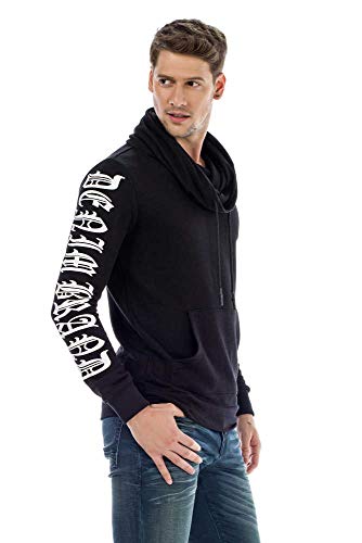 Cipo & Baxx Herren Sweatshirt Schalkragen Hoodie Casual Sweat Pullover Langarm Pulli mit Kordelzug Schwarz XL