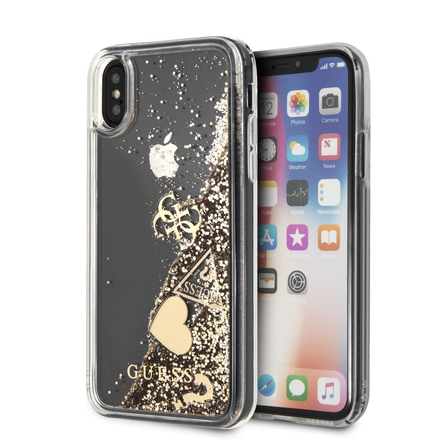 CG MOBILE Guess Handyhülle für iPhone X und iPhone XS Hard Case PC/TPU Liquid Glitter mit Charm Gold | Easy Snap On | Drop Protection Case | Offiziell lizenziert