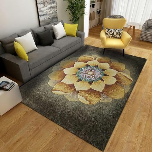 Kleine Teppiche 60 x 90 cm, gelber Lotus-Wohnzimmerteppich, maschinenwaschbare Fußmatten, moderner Badezimmerteppich, weicher rutschfester Flächenteppich, weicher Wohndeko-Teppich mit kurzem Flor, 80