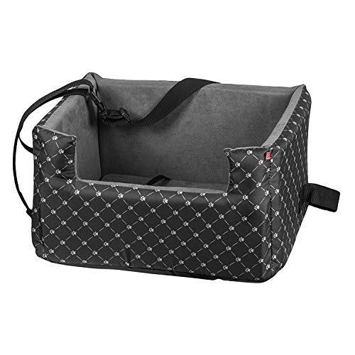 BOUTIQUE ZOO Hunde Autositz | Autositz für Hunde, Katzen, Haustier | Rückbank, Beifahrersitz | Hundebett, Hundetasche | Polyester, Wildlederimitat | Farbe: Grau/Weiß | Große: M (47x40 cm)