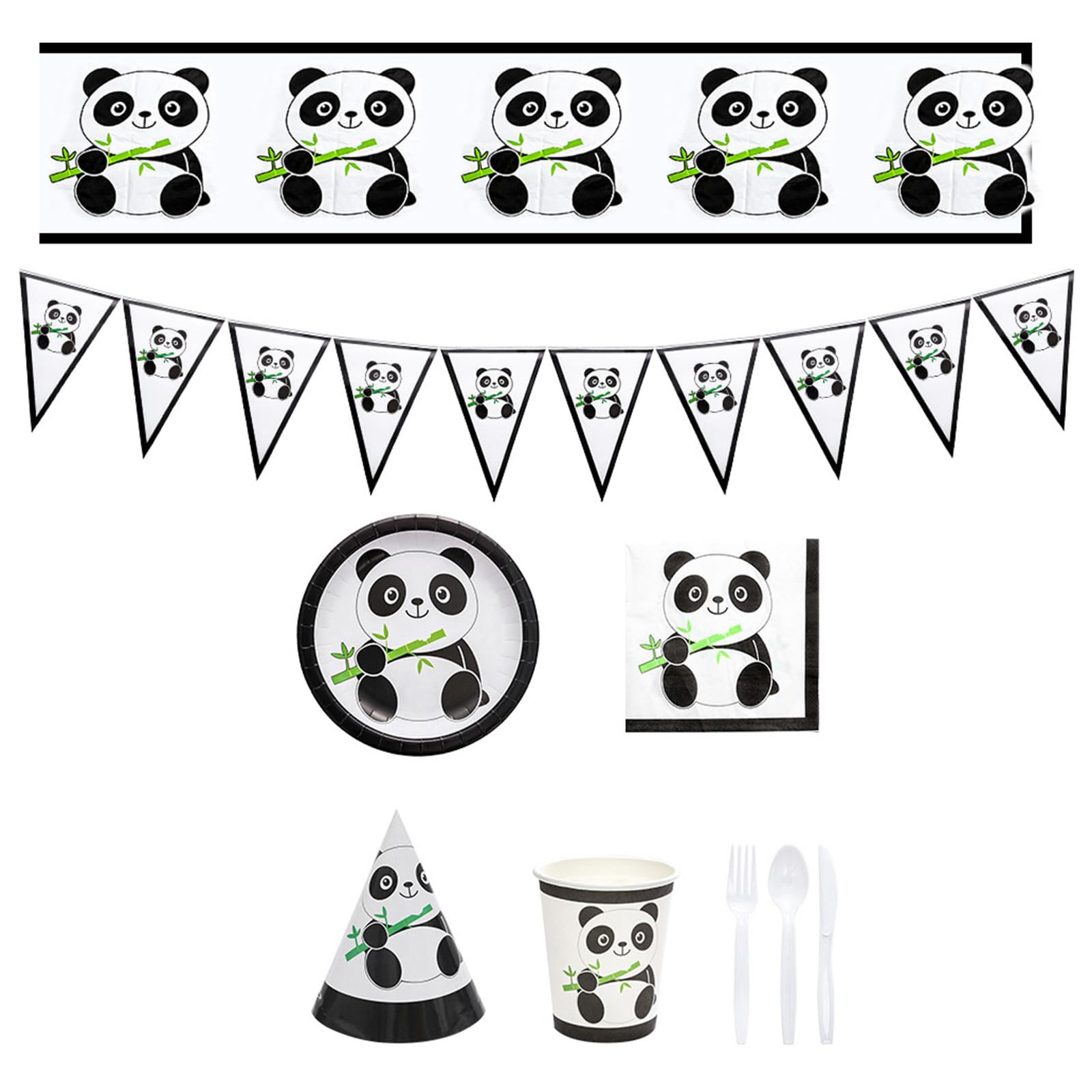 Pandas Themen-Zubehör, Cartoon-Tiergeschirr-Set, Geburtstage, Partyzubehör, elegante Party-Dekorationen, Schmuck, Partyzubehör