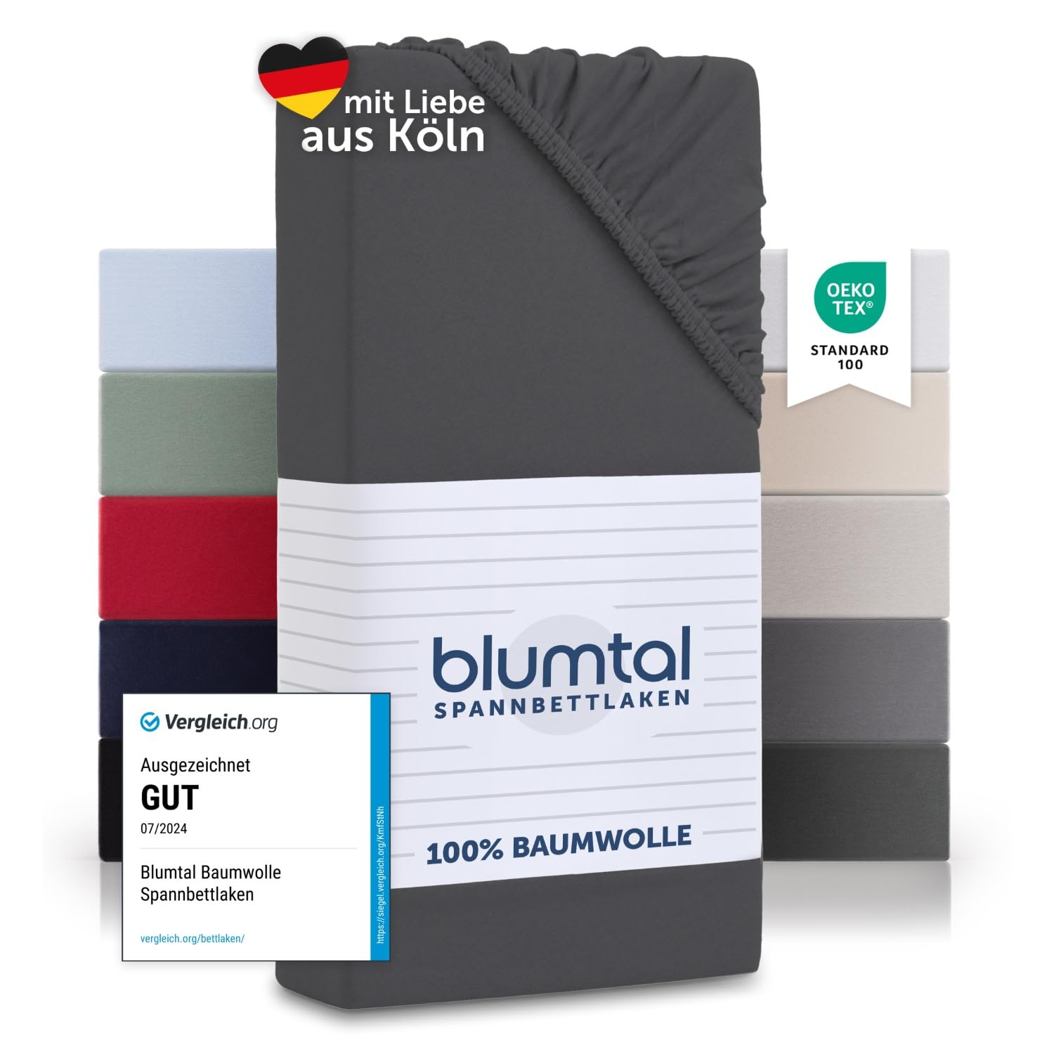 Blumtal® Baumwolle Spannbettlaken 135x190cm Basics Jersey im 2er Set - Bettlaken 135x190cm - Oeko-TEX zertifiziertes Spannbetttuch 135x190cm - Matratzenbezug 135x190cm - Leintuch - Anthrazit