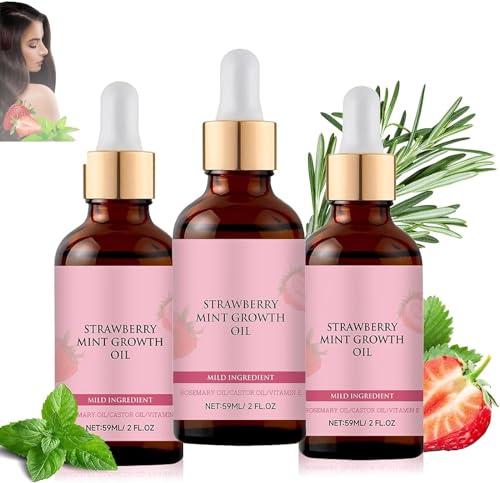 3Pcs Strawberry Mint Growth Oil, Strawberry Mint Hair Growth Oil, Organic Strawberry Mint Hair Growth Oil for Healthy Hair Growth and Damage Repair for Thin Hair Dry Damaged Hair