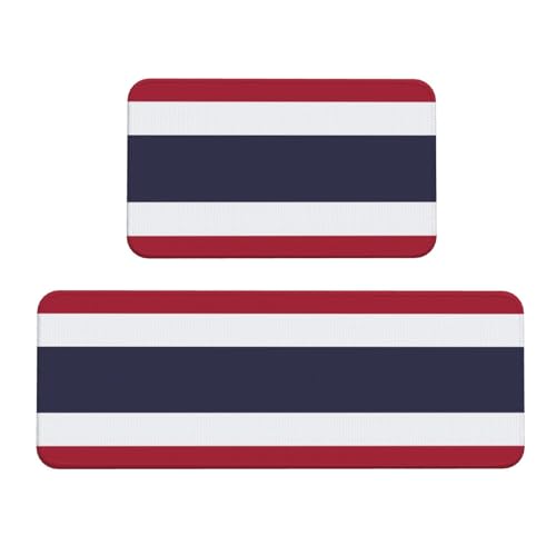 YQxwJL Küchenteppich-Set, Motiv: Thailand-Flagge, rutschfest, wasserdicht, für Flur, Büro, 2 Stück