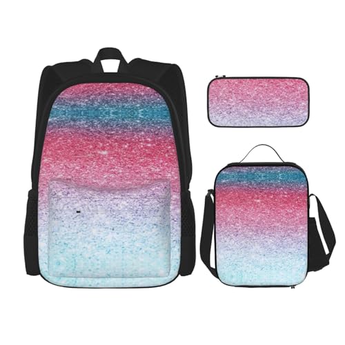 WURTON Schulrucksack-Set mit Lunchbox, Federmäppchen, Reise-Laptop, Tagesrucksack, Blau, Rosa und Lila, Pastellfarben, 3-in-1