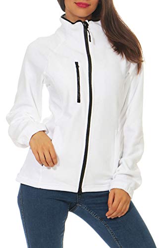 Happy Clothing Damen Fleecejacke Microfleece Outdoor-Jacke ohne Kapuze mit Kragen Dunkelblau Schwarz S M L, Größe:XXL, Farbe:Weiß