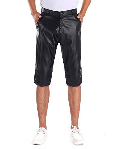 Idopy Herren Business Stretchy Bermuda PU Kunstleder Short Pants Casual Shorts 36