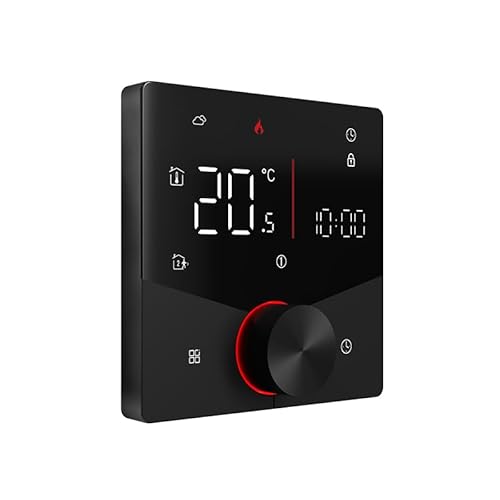 MincoHome Smart Knob Thermostat for Underfloor Electric Heating/Gas Boilers, Remote Voice Control Programmable WiFi Temperature Controller with Adjusting Wheel (Schwarz Wasser Fußbodenheizung)