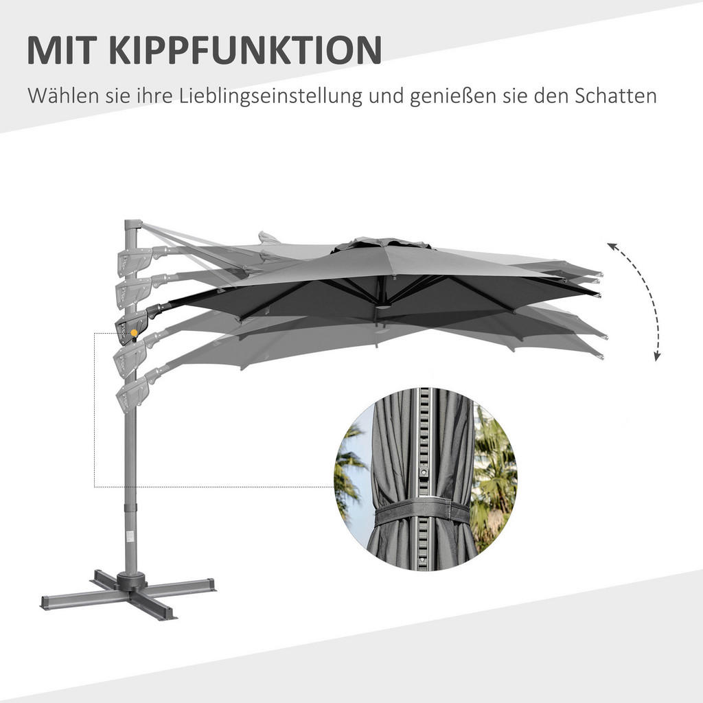 Outsunny Sonnenschirm dunkelgrau Aluminium H/D: ca. 250x300 cm 3