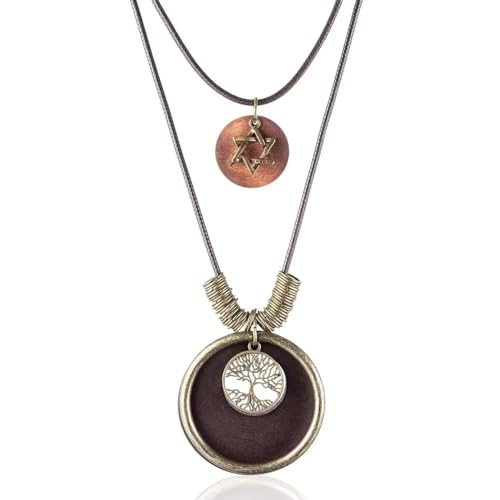 Belachick Charme Halskette Ketten Schmuck Herren Frauen Anhänger Necklace Lange Kette, Doppellagige Ketten Für Damen, Baum-Anhänger-Halskette, Braun