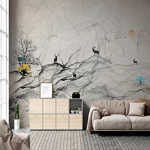 XLMING Abstrakte Tusche- Und Landschafts-Ölmalerei 3D Tapete Home Dekoration Wohnzimmer Sofa Schlafzimmer Tv Hintergrund Wand-300cm×210cm