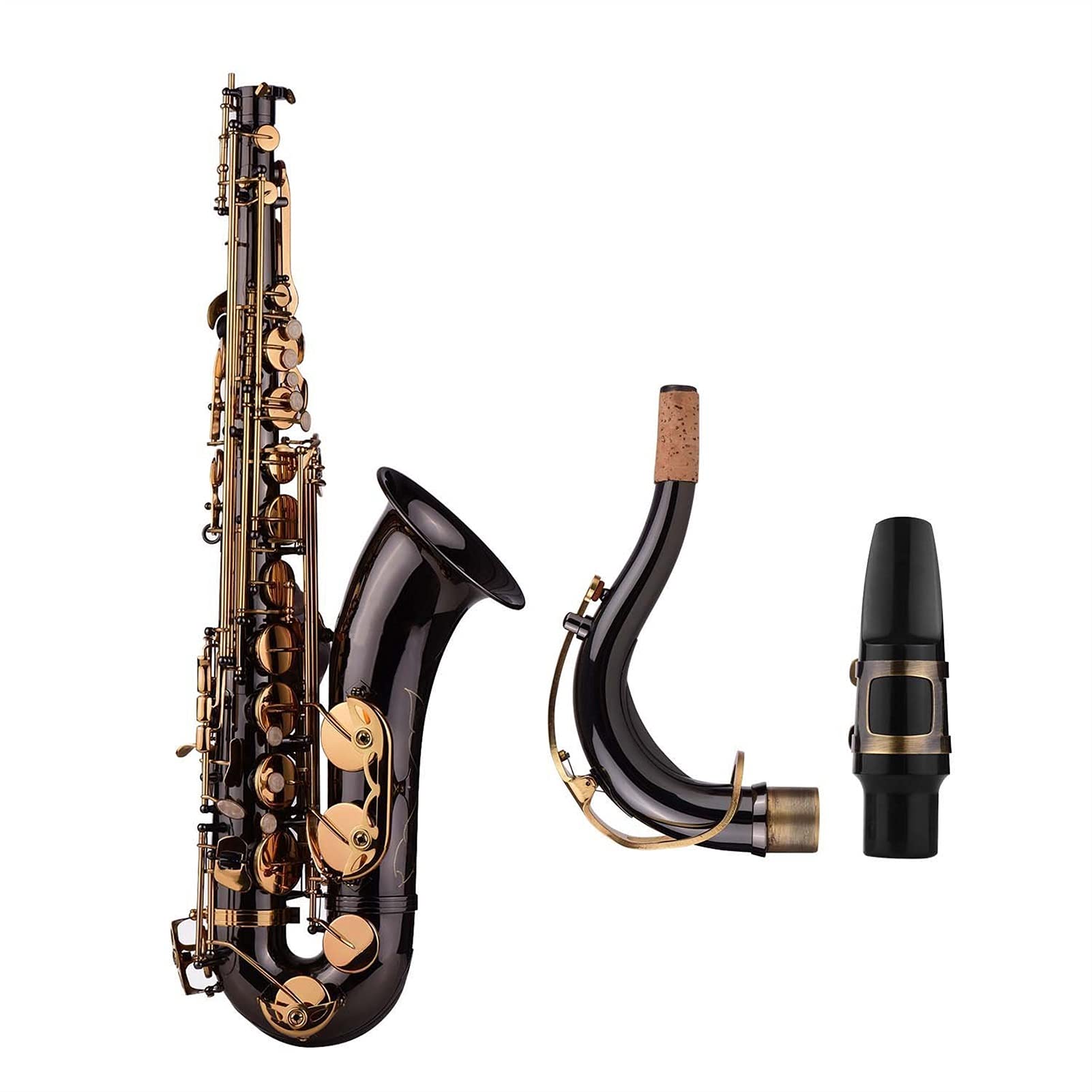 BB Tenor Saxophon Sax Messing Körper Schwarz Nickelige Goldene Schlüssel Holzwind Instrument & Kofferhandschuhe Stoffbürste