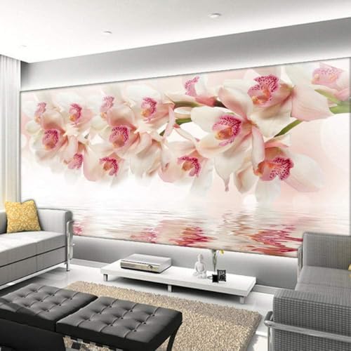 Schöne Rosa Orchidee 3D Tapete Poster Restaurant Schlafzimmer Wohnzimmer Sofa TV Dekorative Wand-300cm×210cm