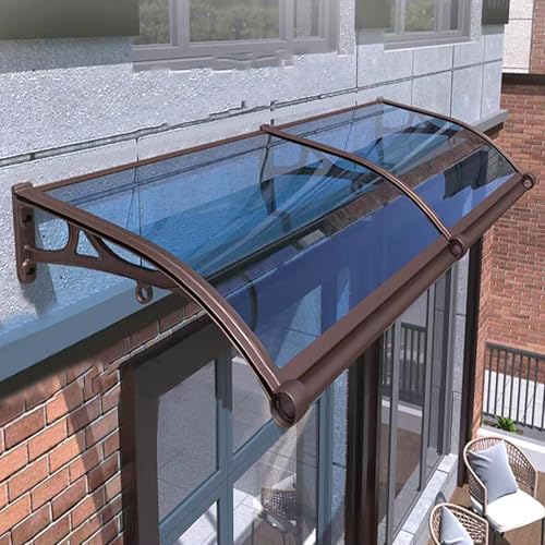 Vordach Haustür,Türdach Überdachung,Haustürvordach Pultvordach aus 2.5mm Dicke Blau Polycarbonat,Dach Vor Regen und Uv-Schutz,3 Farben Erhältlich,für Garage Balkon (80x220cm/32 x87,Brown)