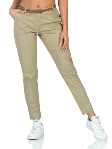 JdY Damen Chino Hose JDYChicago Stretch Damenhose mit Flechtgürtel 15311897 Olive Gray S/32