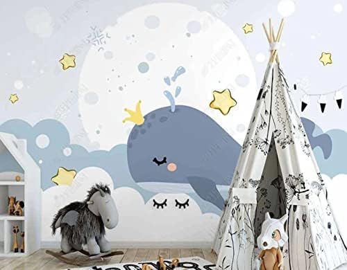 XLMING Cartoon Mond Wolke Wal Küche Esszimmer Arbeitszimmer Wohnzimmer TV Hintergrund Wand 3D Tapete-250cm×170cm