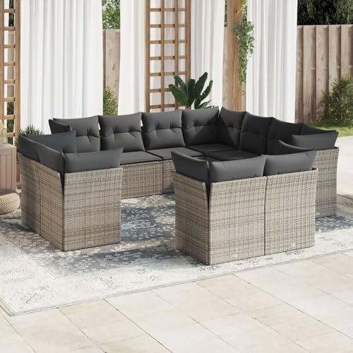 Juroupi 11-tlg. Garten-Sofagarnitur mit Kissen Garden Sofas TerrassenmöBel Lounge Set Balkon Gartenset MöBel Grau Poly Rattan - 3250349