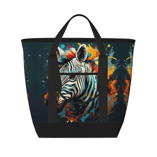 YQxwJL Isolierte Kühltasche mit abstraktem Tier-Zebra-Druck, großes Fassungsvermögen, Einkaufstasche, Reisetasche, Strand, wiederverwendbare Einkaufstasche für Erwachsene, Schwarz, Einheitsgröße