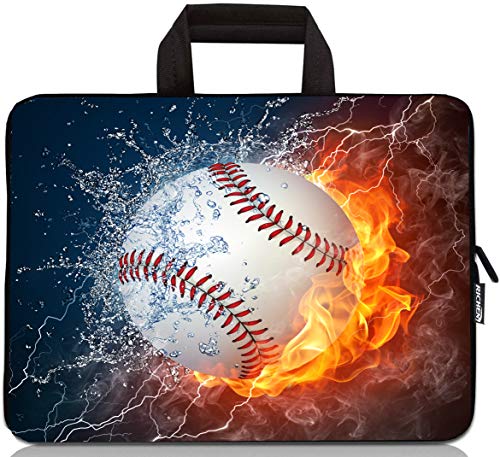 Neopren-Tragetasche, 38,1 cm (15 Zoll), Chromebook-Tasche, Tablet-Reise-Hülle mit Griff, Reißverschluss, Tragetasche für 35,6 cm (14 - 15,4 Zoll), Baseballfeuer