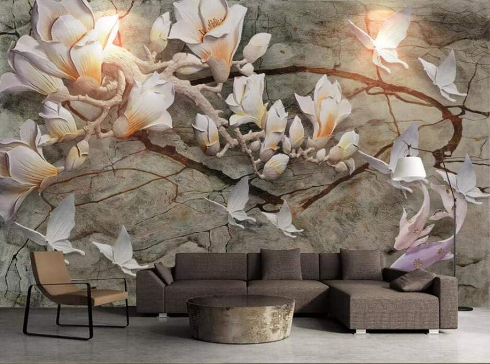 Magnolien Schmetterlinge Fische 3D Tapete Poster Restaurant Schlafzimmer Wohnzimmer Sofa TV Dekorative Wand-250cm×170cm