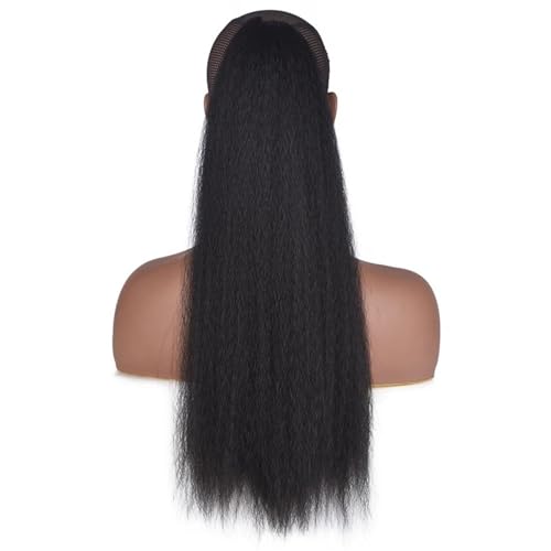 Pferdeschwanz Haarteil 22 Zoll lange gerade Afro-Yaki-Pferdeschwanzverlängerung for schwarze Frauen, natürliche, verworrene, gerade Kordelzug-Pferdeschwanz-Clip-in-synthetische Pferdeschwanz-Haarteile