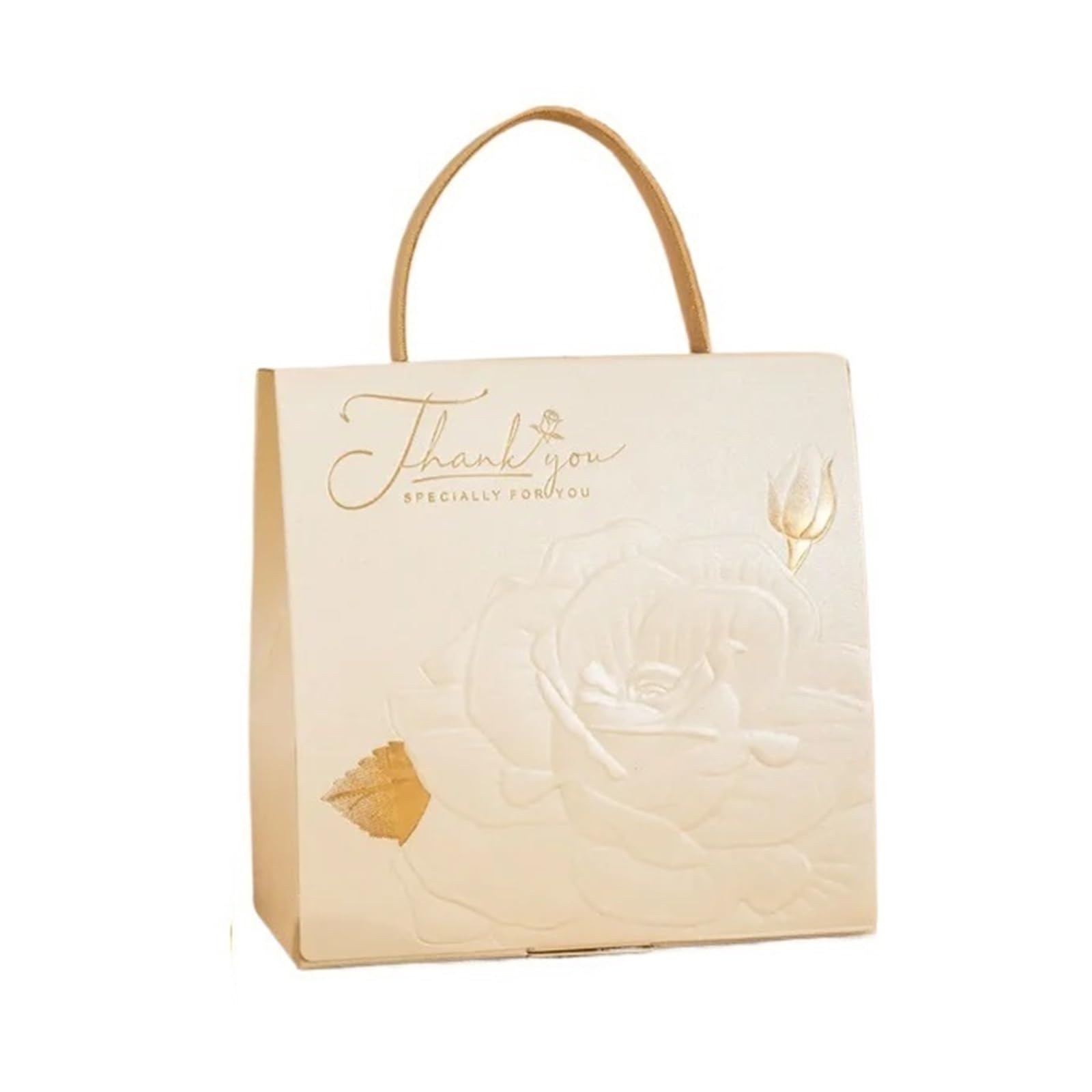 Dankeschön Geschenktüten Geschenkboxen mit geprägter Rose in Champagner-Gold, Taschen aus Leder, handgehaltene Dankespapier-Verpackungsbox for Hochzeits-Partygeschenke(Champagne,11.5X6X11.5CM_20PCS)