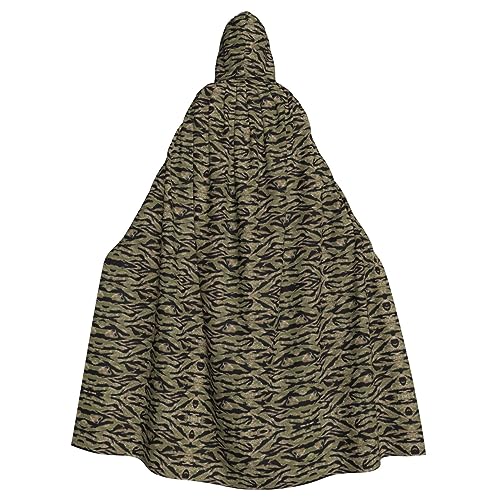 WURTON Tiger Stripe Camo Full Length Carnival Cape with Hood, Unisex Cosplay Costumes Cloak for Adults 185CM