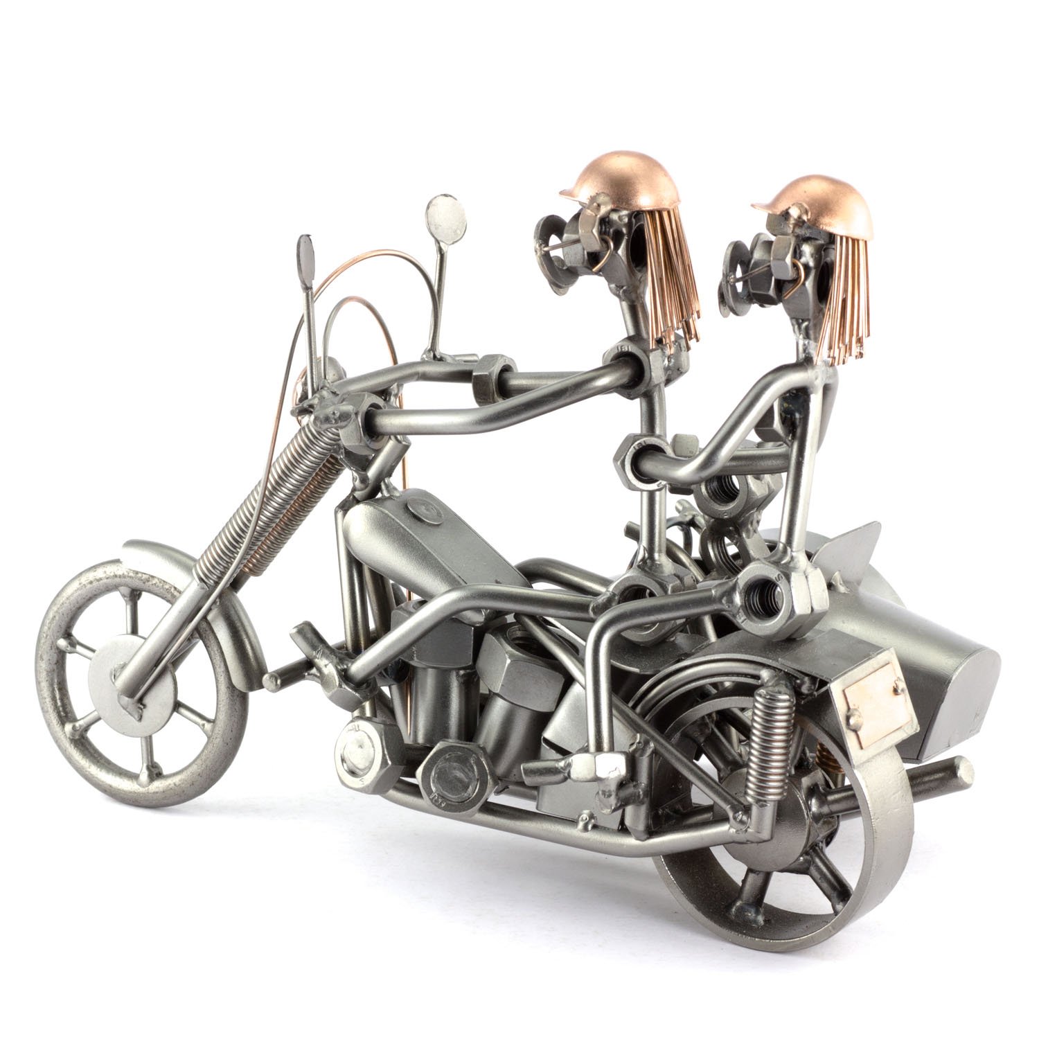 Steelman24 I Schraubenmännchen Chopper Mit Beiwagen Sozius Und Hund Mit Persönlicher Gravur I Made in Germany I Handarbeit I Geschenkidee I Stahlfigur I Metallfigur