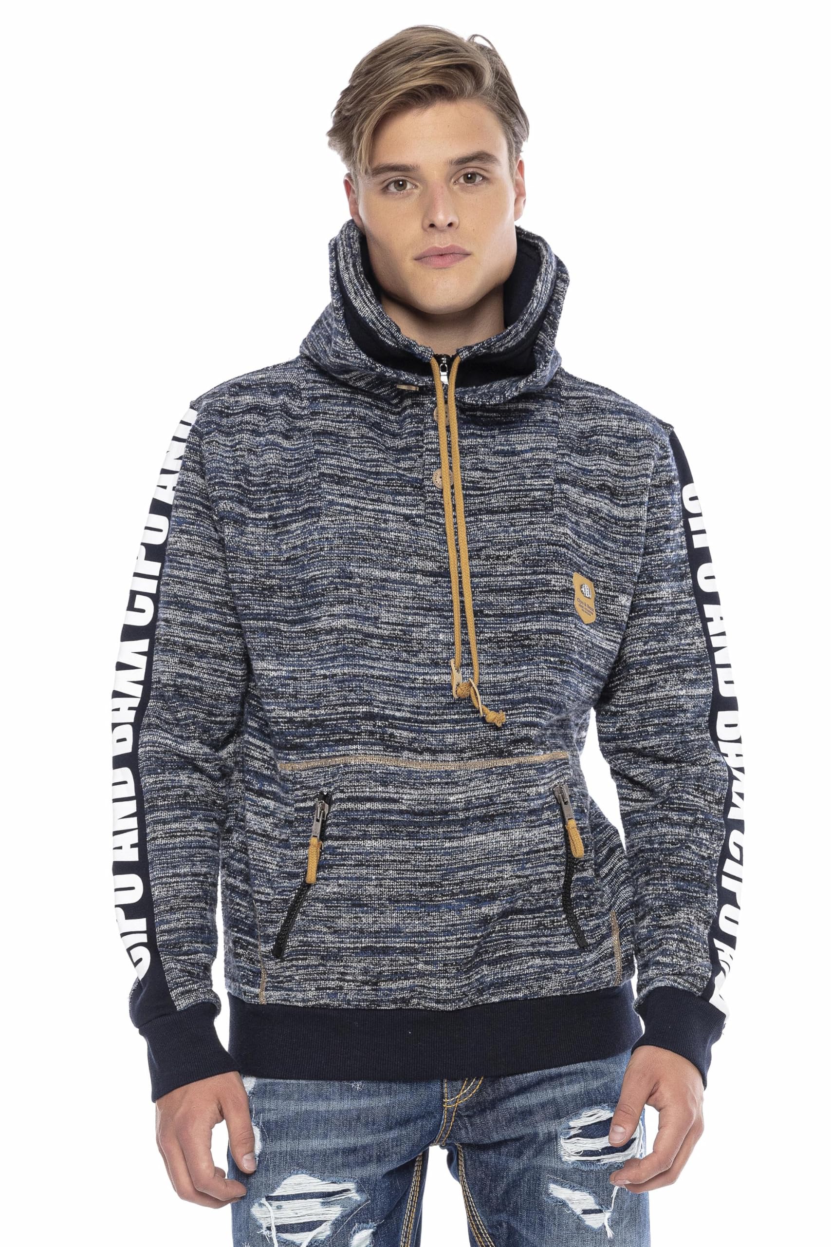 Cipo & Baxx Herren Kapuzensweatshirt Langarm Hoodie Sweater Kontrastfarben Reißverschluss CL421 Blau M