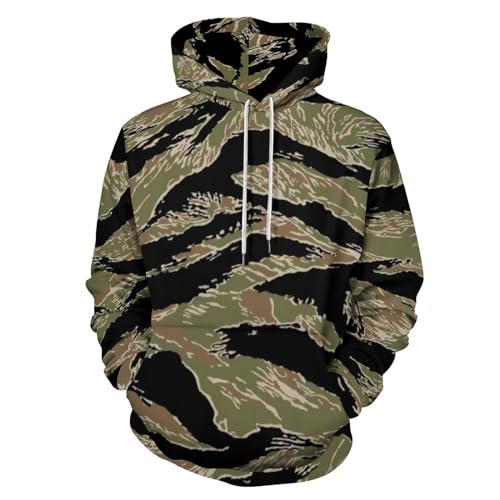 HABXNJF Kapuzen-Sweatshirt, Tiger-Streifen, Camouflage-Kapuzenpullover, modischer Kapuzenpullover mit Tasche für Herren und Damen, Tiger Stripe Camo, XXL