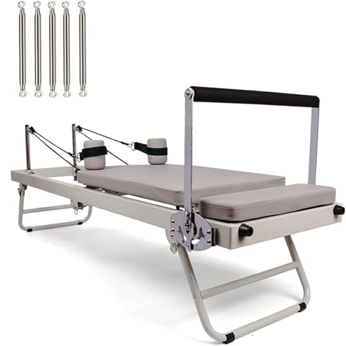 lwjunmm Multifunktionaler Pilates Reformer, Faltbares Pilates Reformer GeräT, Pilates Bett Mit Einstellbarer IntensitäT, FüR Zuhause Und Fitnessstudio,Beige-dual-usetype