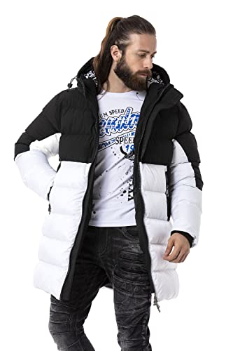 Cipo & Baxx Herren Steppmantel Jacke Winterjacke Parka mit Verstelbarer Kapuze CM206 Schwarz 3XL