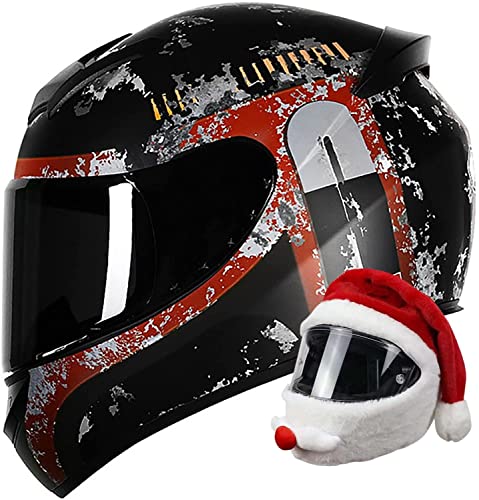 Motorradhelm Motorrad Integralhelm,DOT/ECE Genehmigt Klapphelm Sturzhelm Mit HD-Sonnenblende Geschlossenen Die Windgeräusche ABS Hartes Warm,Kostenlose Weihnachtsmützen