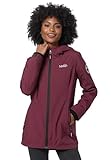 MARIKOO Übergangsjacke Damen (XS-XXL) - Atmungsaktiv, Innen Samtweicher Stoff, Kapuze, Winddicht - leichte Jacke lang - Stehkragen, 3 Taschen, verlängerter Zipper - Wine L