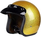 EBAYIN Halbhelme Jethelme Motorradhelm DOT/ECE-zertifizierter Offener Motorradhelm Retro-Motorradhelm Für Kollisionssicheren Moped Scooter Cruiser Jet Helm 3/4 Helm,Gold-L=（59~60cm）