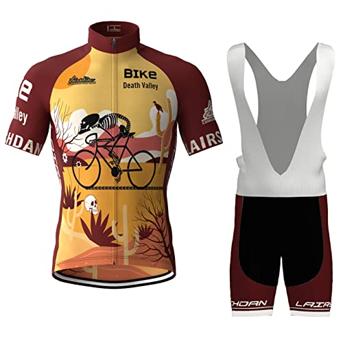 Fahrradtrikot Radsportanzug Herren|MTB Radtrikot Kurzarm Set|Fahrradbekleidung Männer Sommer,Cycling Oberteil und Radhose mit 9D Gel Sitzpolster,Bike Bekleidung Atmungsaktiv Schnell Trocknen(7,2XL)