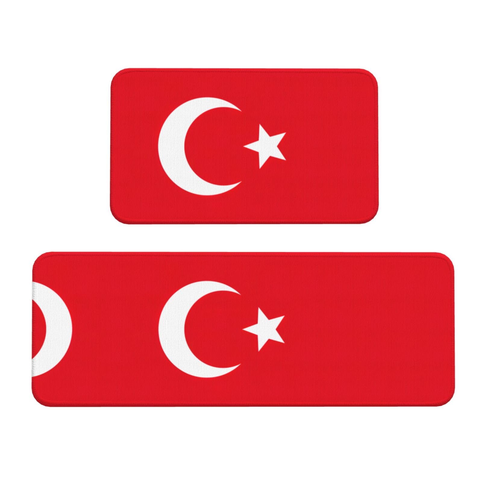 Küchenmatte, Motiv: Flagge der Türkei, 2-teilig, rutschfest, wasserdicht, für Flur, Büro