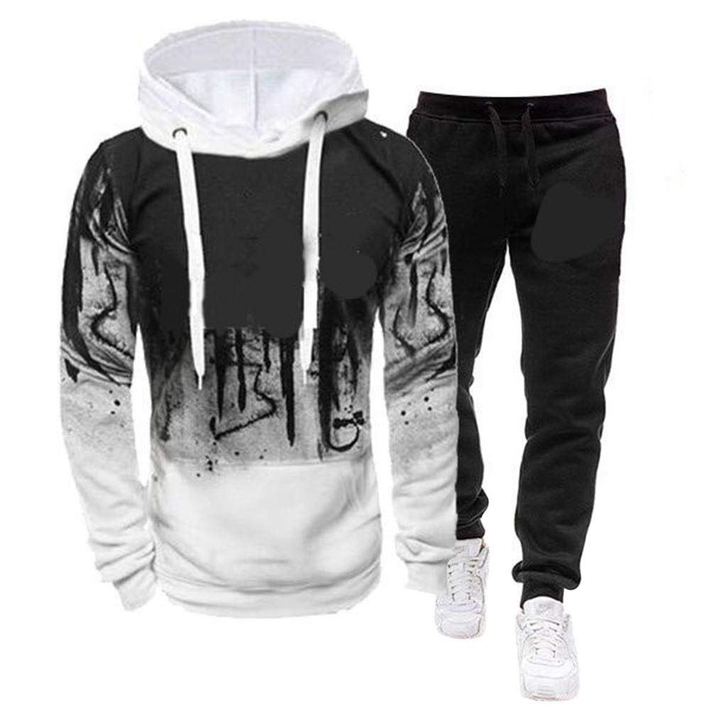 SOMTHRON Herren Trainingsanzug Sportanzug Jogging Jacke Hose Sets Sweatshirt mit Langen Ärmeln und rundem Ausschnitt Pullover Fleece Kapuzenpullis 1 Sätze Sporthose + Hoodie Herbst 2020