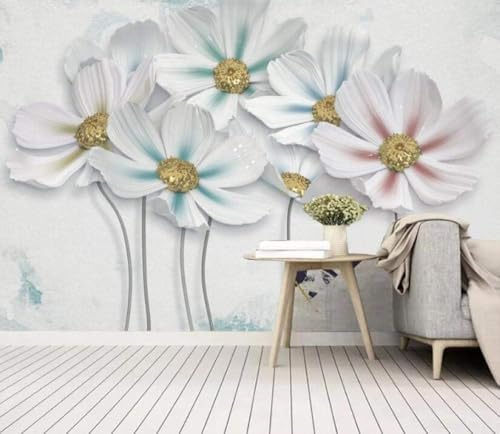 Einfache Blaue Blumen Rosa Blumen 3D Tapete Poster Restaurant Schlafzimmer Wohnzimmer Sofa TV Dekorative Wand-200cm×140cm