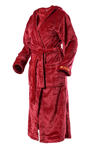 Di Ficchiano Unisex Herren Damen Bademantel mit Kapuze I Morgenmantel flauschig I Nachtwäsche aus edler Mikrofaser I Kimono Farbe: Shiny-Bordeaux, Gr. S