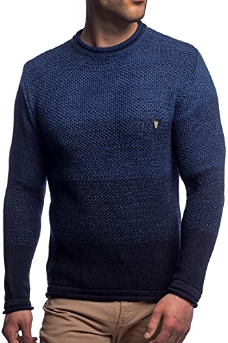 CRSM Karl's People Herren Strickpullover Langarm Rundhalspullover K-113 (L, Indigo)