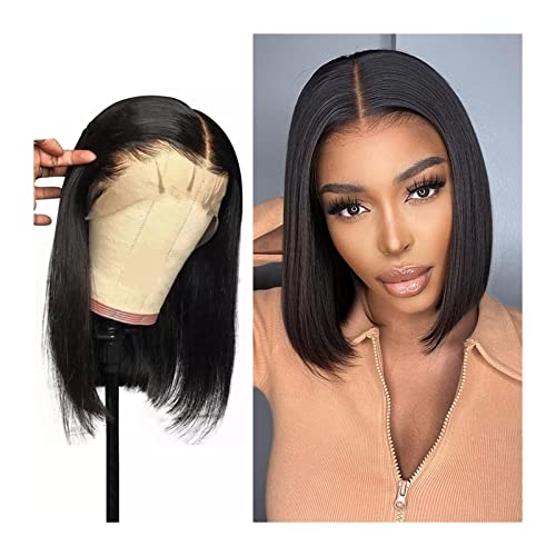 Perücken Gerade Bob-Perücke 13 × 4 Spitzenfront Echthaarperücken HD Transparente Spitzenfrontperücke vorgezupft mit Babyhaar 10-16 "Kurze Malaysia Remy-Echthaarperücke Damenperücke (Color : 13X4 Lace