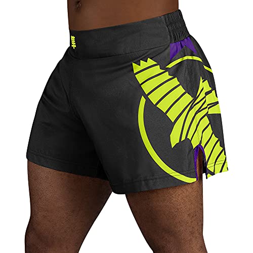 Hayabusa Herren Icon Kickboxen Shorts - Schwarz und Neongelb - X-Large