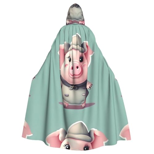 WURTON Eleganter Kapuzenumhang mit niedlichem Schweine-Druck, für Halloween, Karneval, Mottopartys, Cosplays, Erwachsene, Unisex