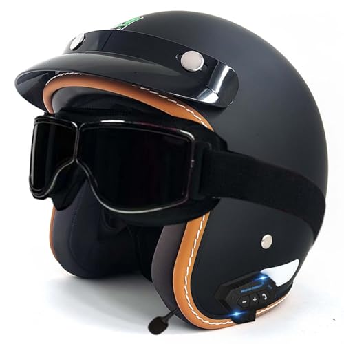 Bluetooth-Helm, Halber Gesichts-Motorradhelm, Integrierter Bluetooth-Helm, DOT/ECE-Zertifizierung, Erwachsene, Männer, Frauen G,L59-60CM