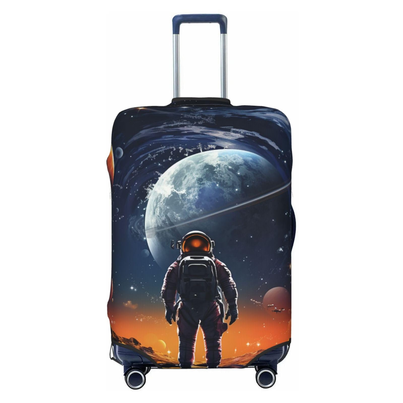 CSGJMYGS Reisegepäckabdeckung, elastisch, waschbar, modisch, kratzfest, Weltraumforscher und Planeten, Koffer-Schutz, passend für 45,7 - 81,3 cm Gepäck, Schwarz , XL