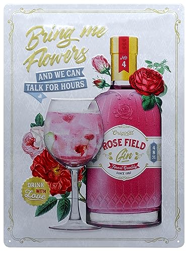 Nostalgic-Art Retro Blechschild Open Bar – Pink Gin Flowers – Geschenk-Idee für Cocktail-Fans, aus Metall, Vintage-Design zur Deko, 30 x 40 cm