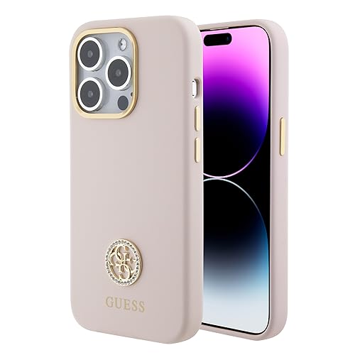 CG Mobile Guess Silikon Hülle mit 4G Strass Logo Hülle für iPhone 15 Pro - Rosa