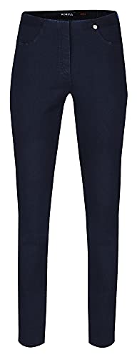 Robell Style BELLA09 – Bequeme, stretchige 7/8 Damenhose, Gerade geschnittenes Bein mit Aufschlag und Gesässtaschen Farbe Marine Größe 40