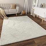 Paco Home Teppich Wohnzimmer Schlafzimmer Hochflor Skandinavisches Geometrisches Design Rautenmuster 3D Effekt Moderne Deko, Grösse:60x100 cm, Farbe:Beige 3